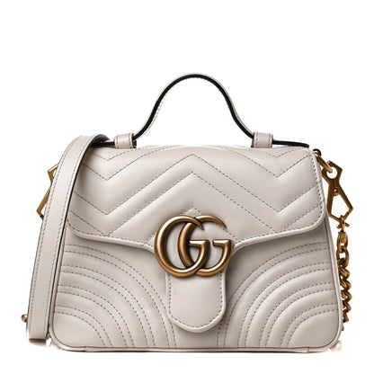 Gucci Calfskin Matelasse Mini GG Marmont Top Handle Shoulder Bag White 1 of 17