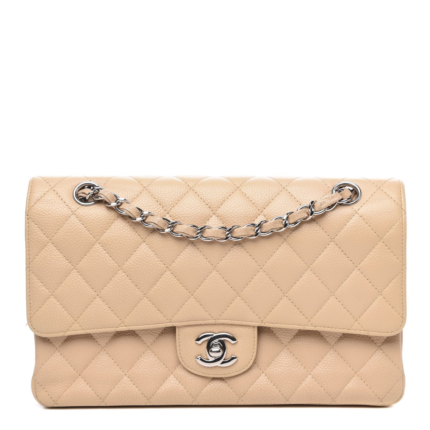 Caviar Quilted Medium Double Flap Beige