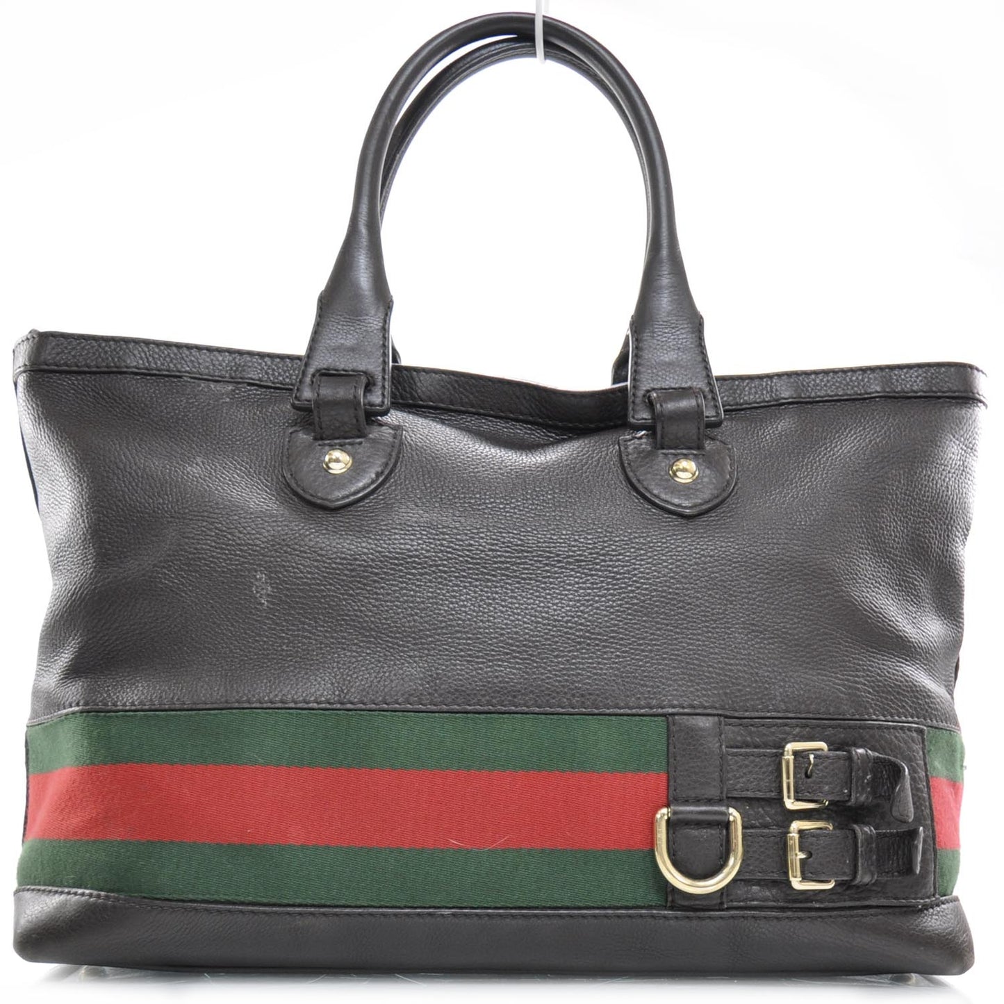 Leather Large Web Heritage Tote Dark Brown