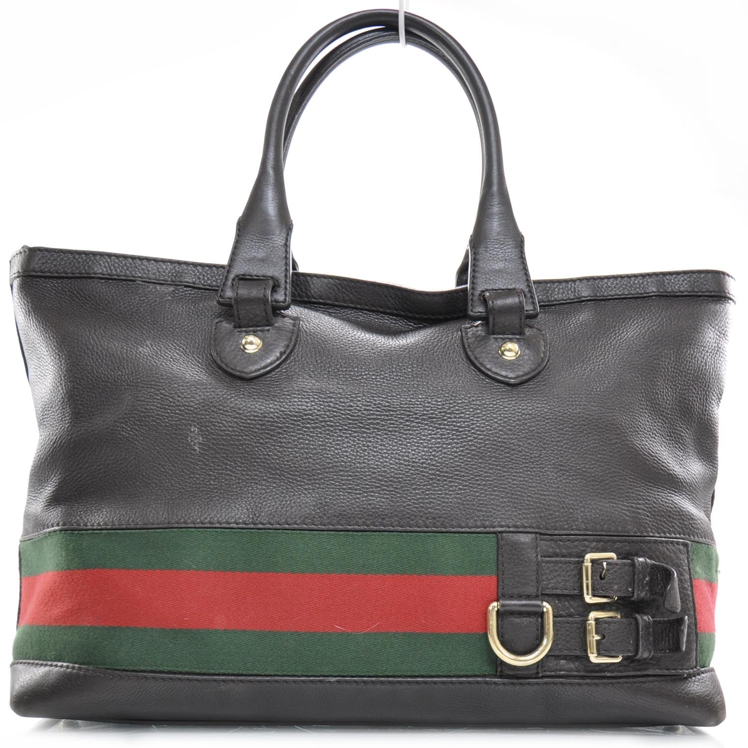 Gucci Leather Large Web Heritage Tote Dark Brown 1 of 9