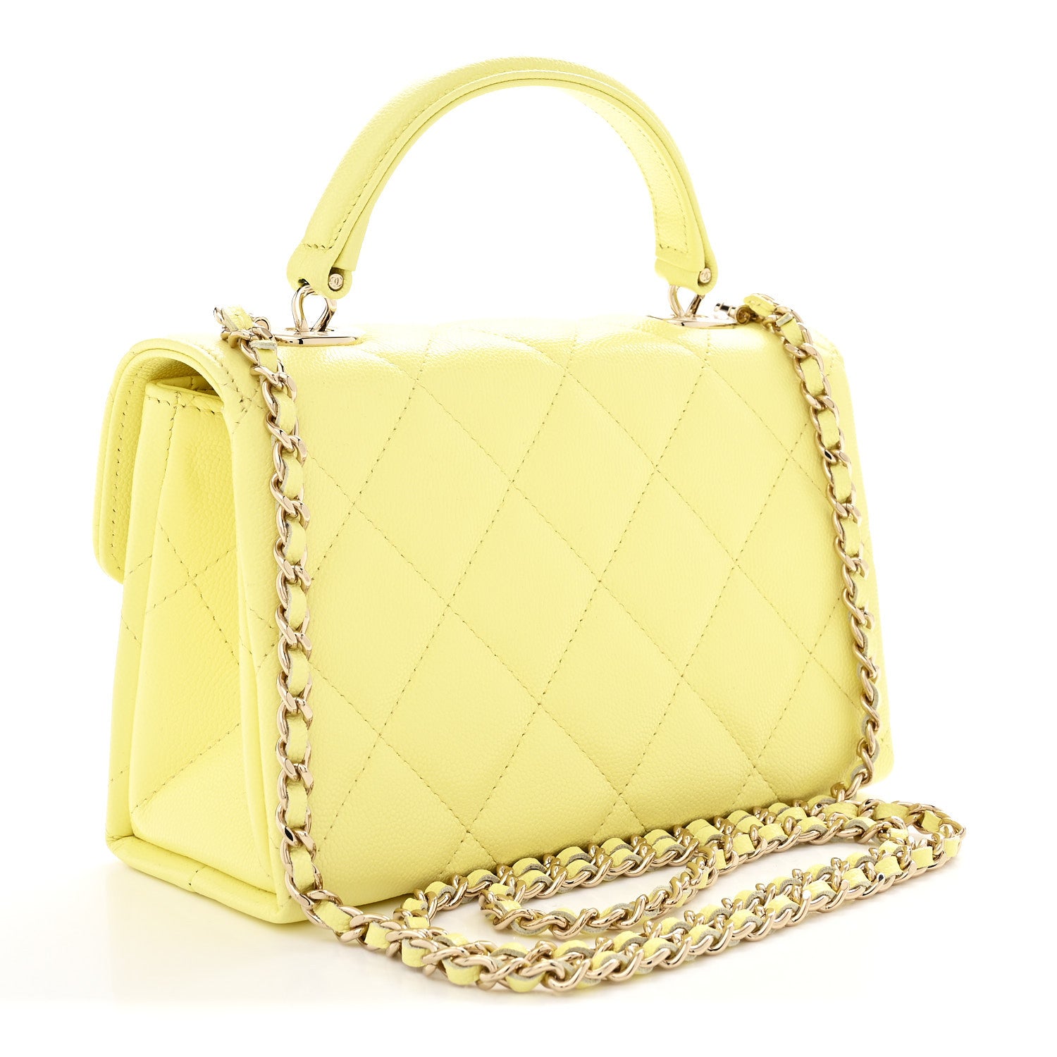 Chanel Caviar Quilted Retro Mini Twist Top Handle Clutch Flap Light Yellow 3 of 11