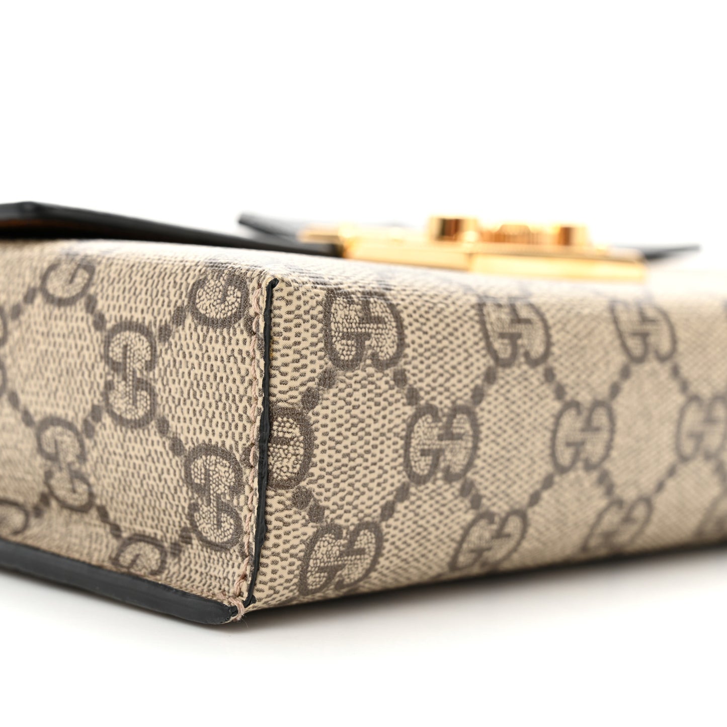 GG Supreme Monogram Calfskin Mini Padlock Top Handle Shoulder Bag Beige Black Cuir
