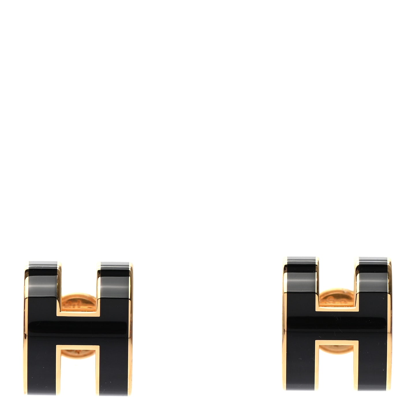 Gold Lacquered Pop H Earrings Black