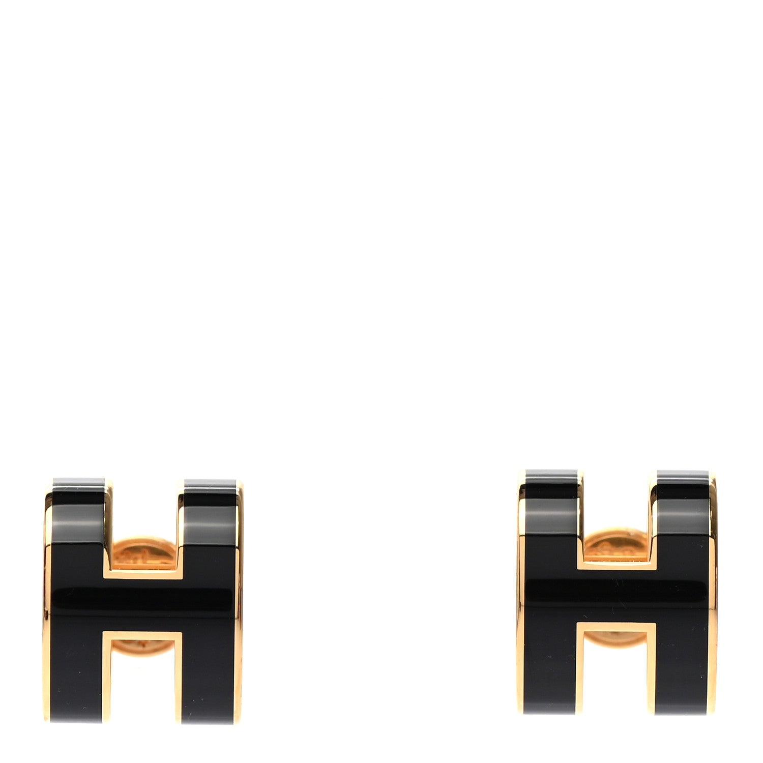 Hermes Gold Lacquered Pop H Earrings Black 1 of 5