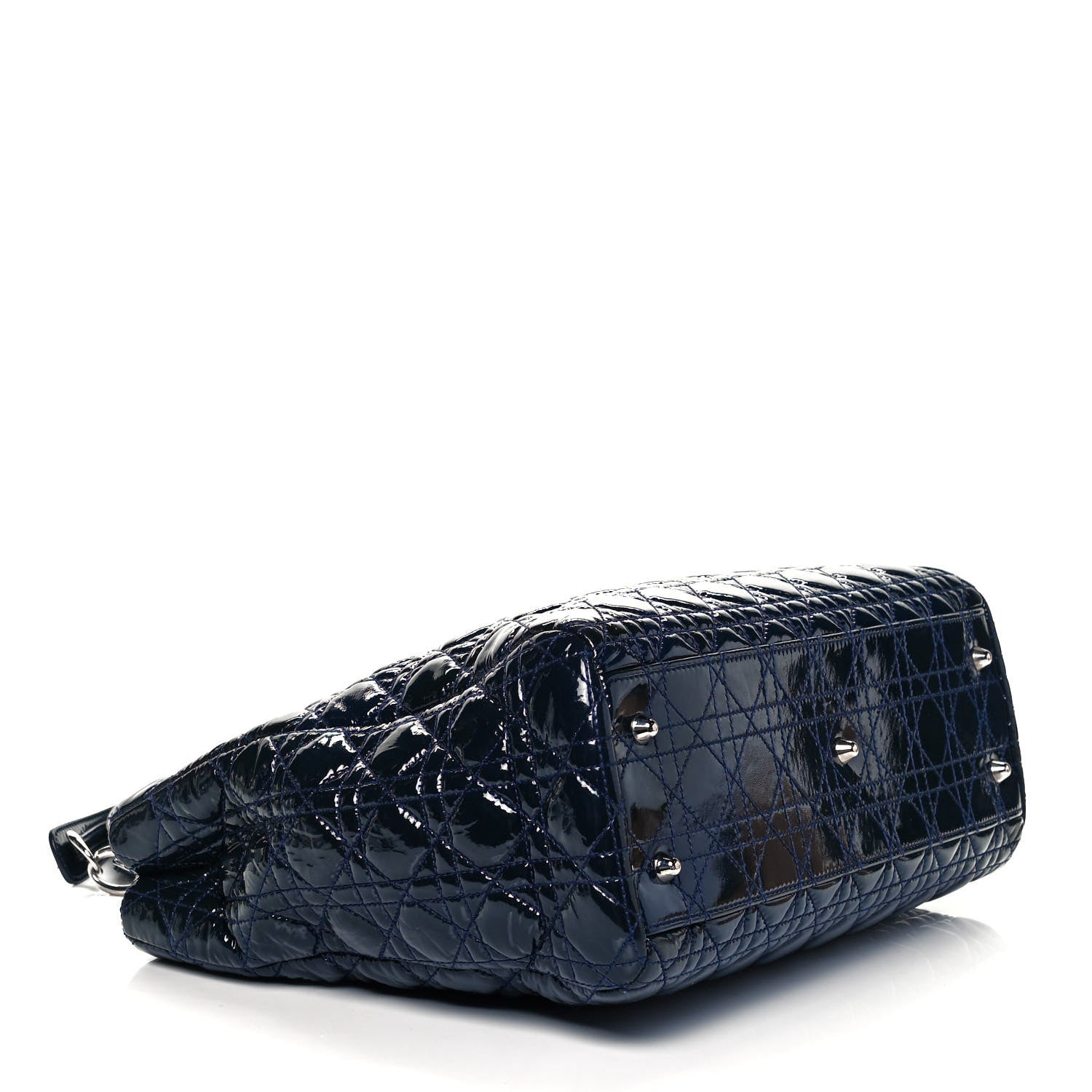 Christian Dior Patent Cannage Large Dior Soft Shopping Tote Navy Blue 3 of 7