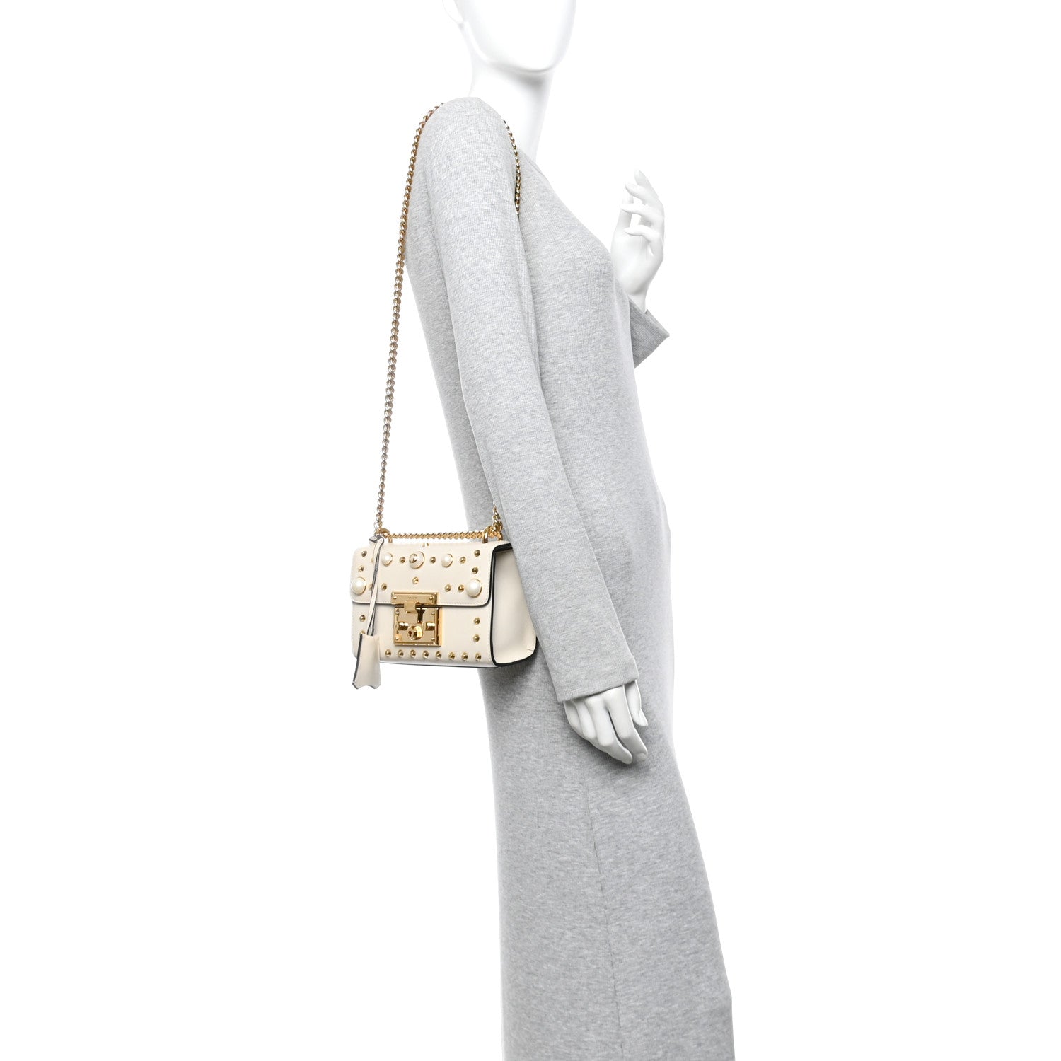 Gucci Calfskin Studded Small Padlock Shoulder Bag White 2 of 13