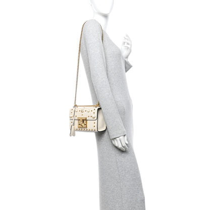 Gucci Calfskin Studded Small Padlock Shoulder Bag White 2 of 13