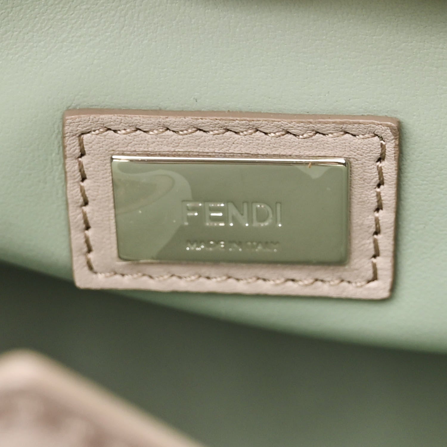 Fendi Vitello Dolce Fox Goat Bi-Color Sad Eyes Mirror Charm Petite 2Jours Tote Grigio Polvere Black 7 of 13