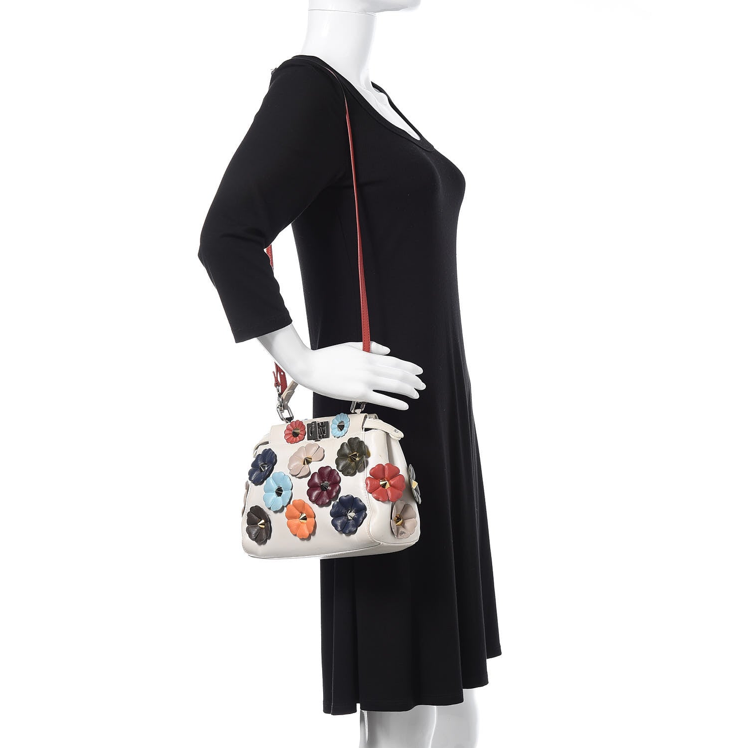 Fendi Nappa Flowerland Mini Peekaboo Iconic Satchel White Ice Multicolor 2 of 19