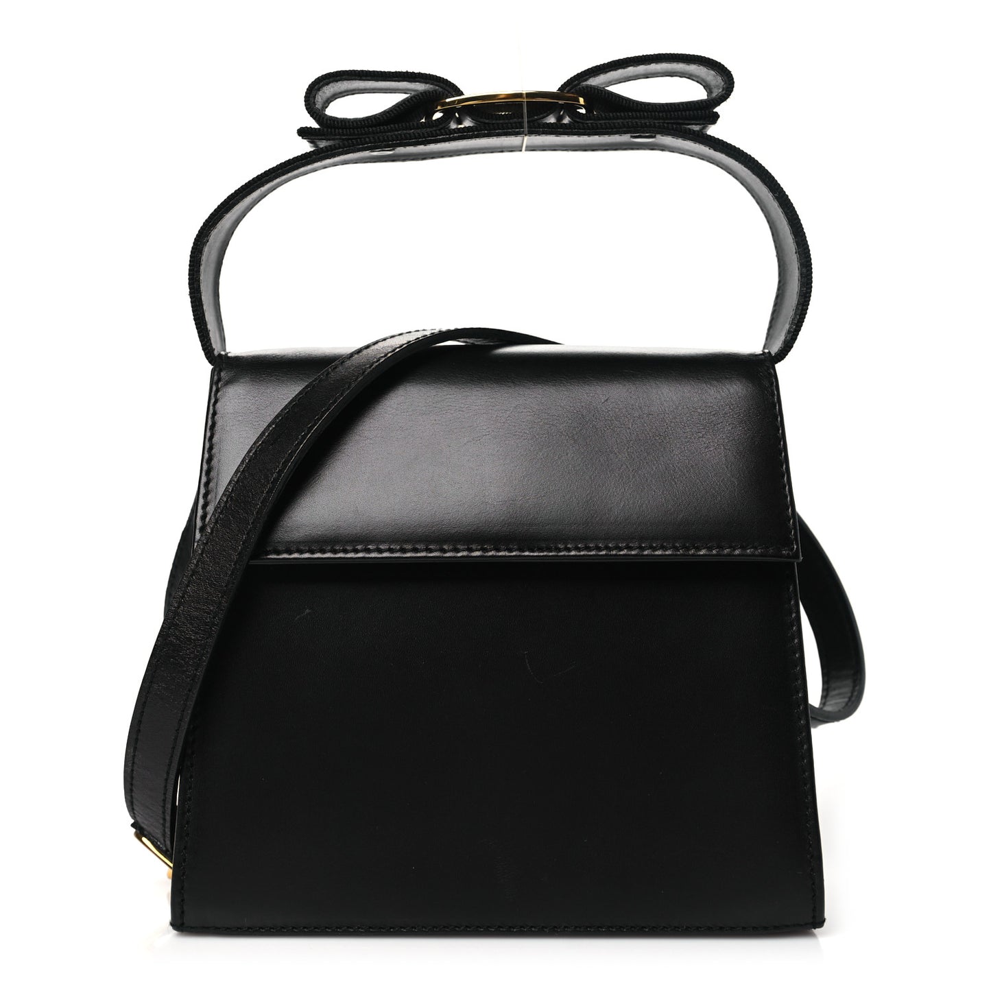 Calfskin Vera Bow Mini Top Handle Crossbody Bag Black