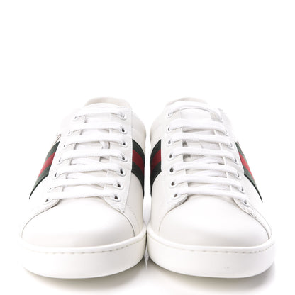Gucci Calfskin Web Pig Kitten Embroidered Womens Ace Sneakers 39 White 3 of 8