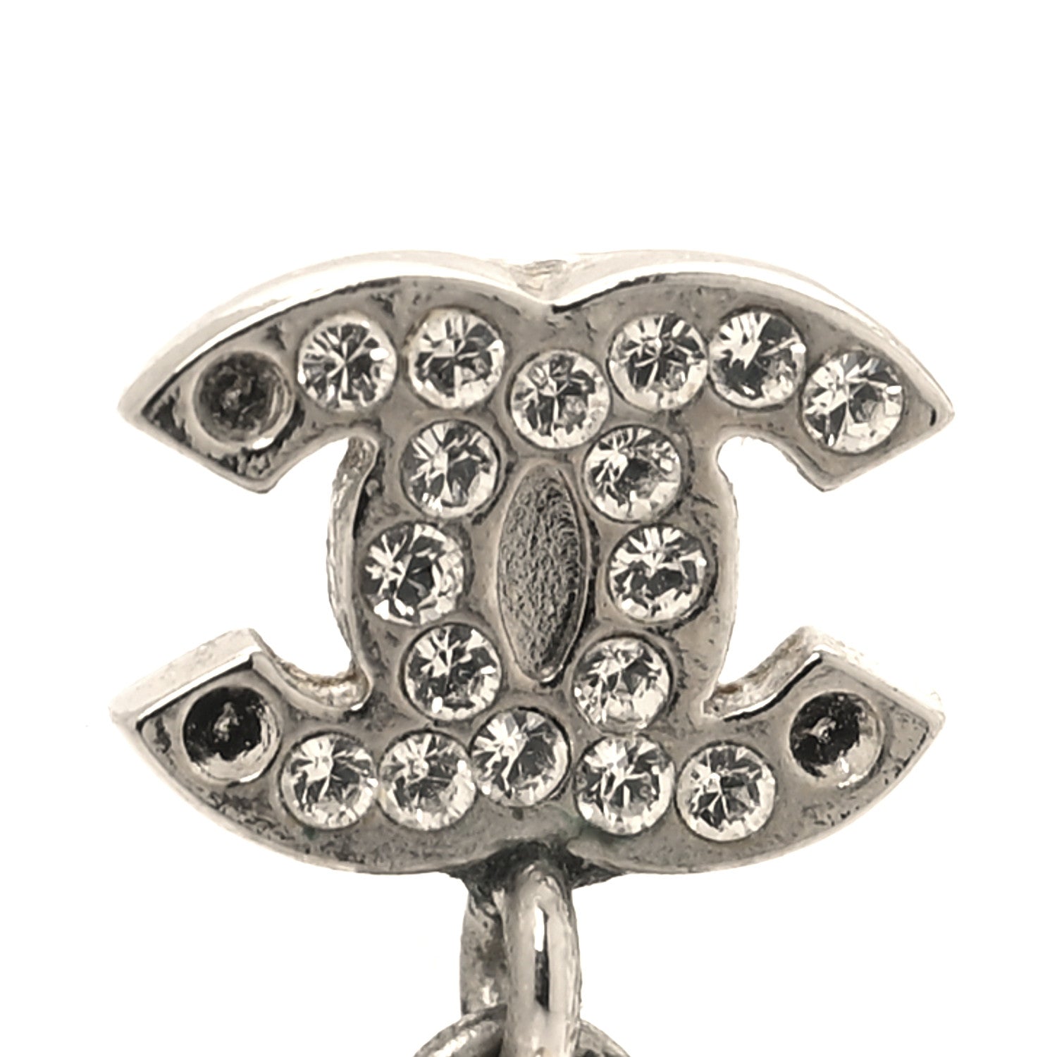 Chanel Crystal Pearl CC Drop Earrings Silver Pearly White 5 of 7