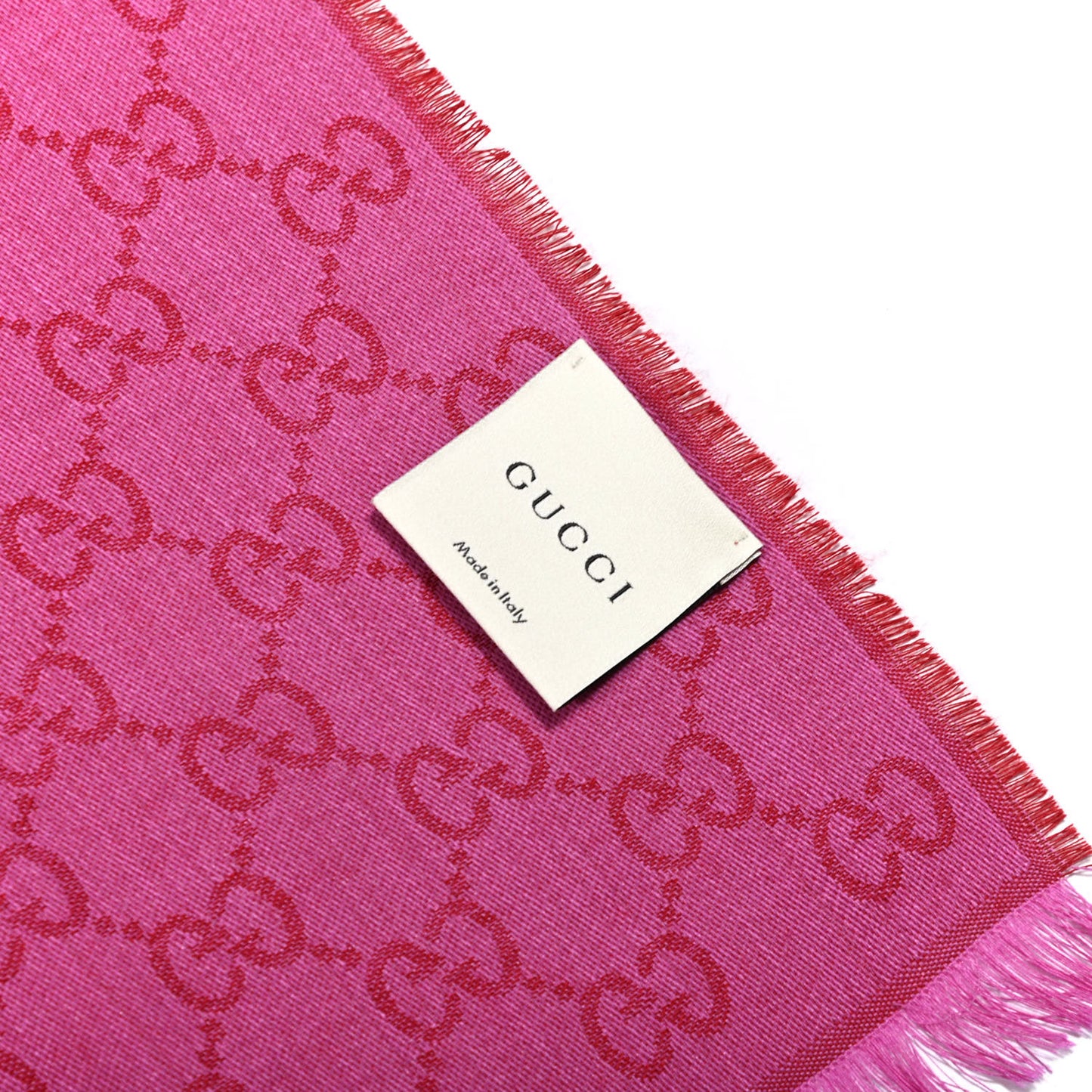 Wool Silk GG Monogram GGWeblong Fringe Scarf Shawl Red Pink