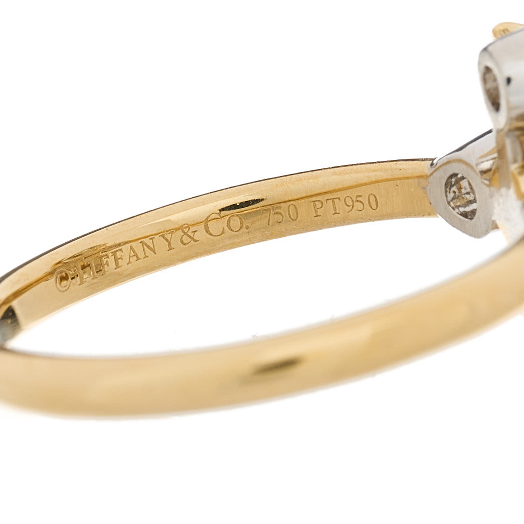 18K Yellow Gold Platinum Diamond Schlumberger Lynn Ring 50 5.5