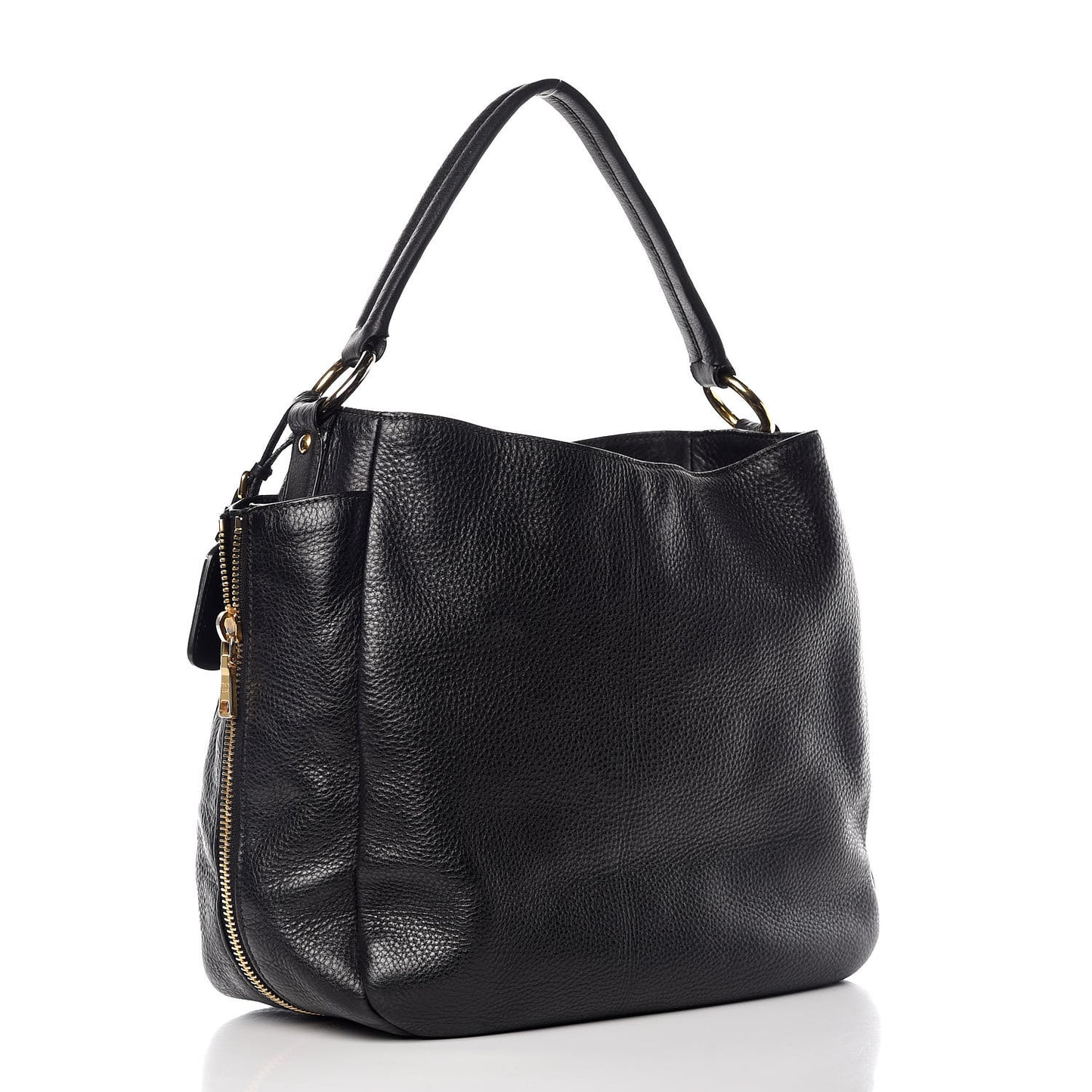 Vitello Daino Side Zip Pocket Hobo Black