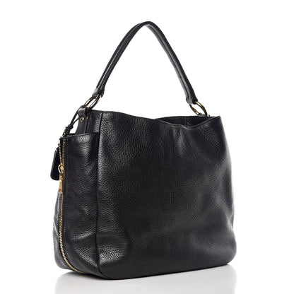 Prada Vitello Daino Side Zip Pocket Hobo Black 3 of 12