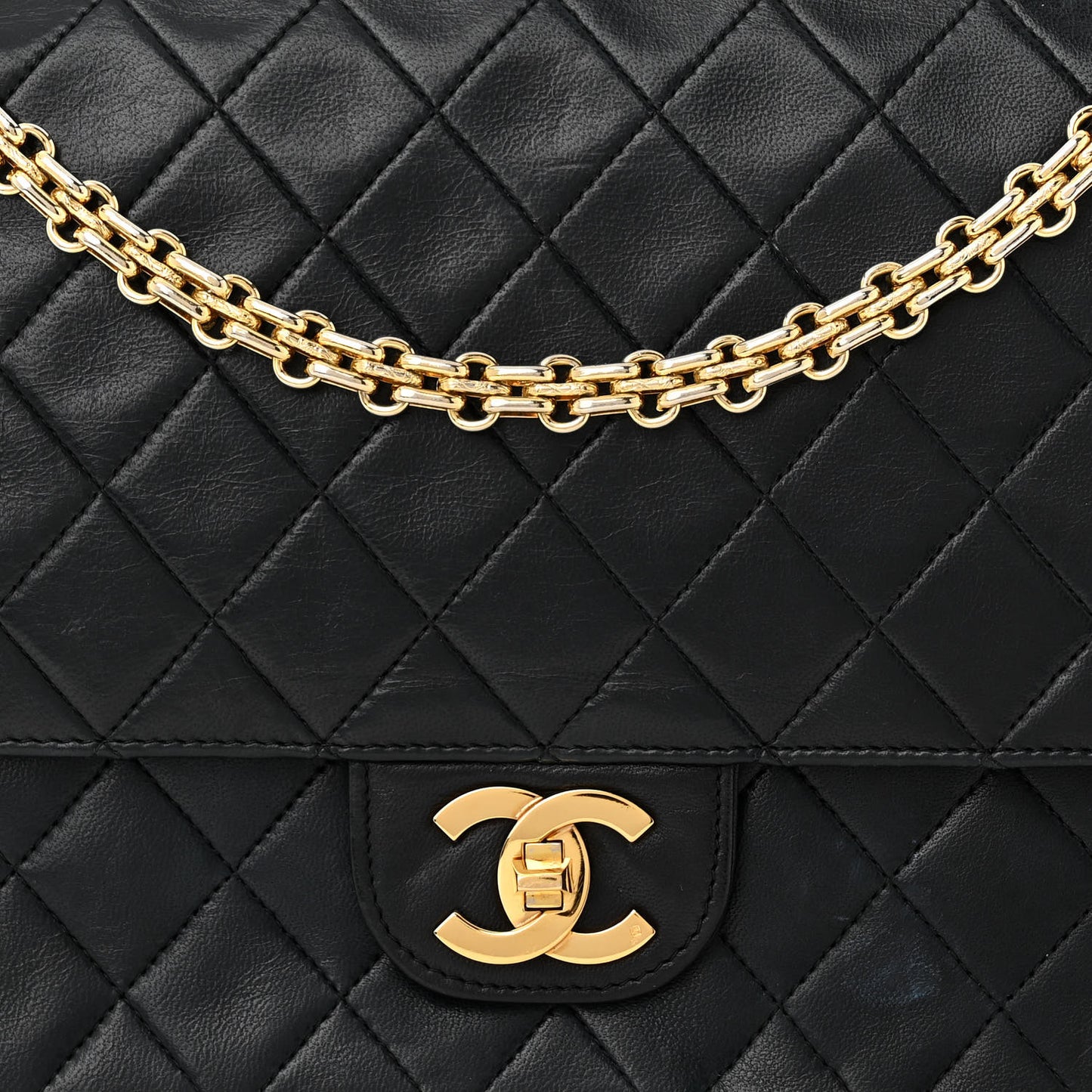 Lambskin Quilted Medium Double Flap Bijoux Chain Black