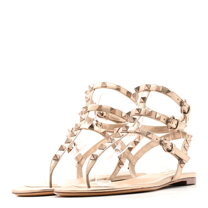 Valentino Garavani Nappa Rockstud Ankle Strap Flat Thong Sandals 38 Skin 4 of 12