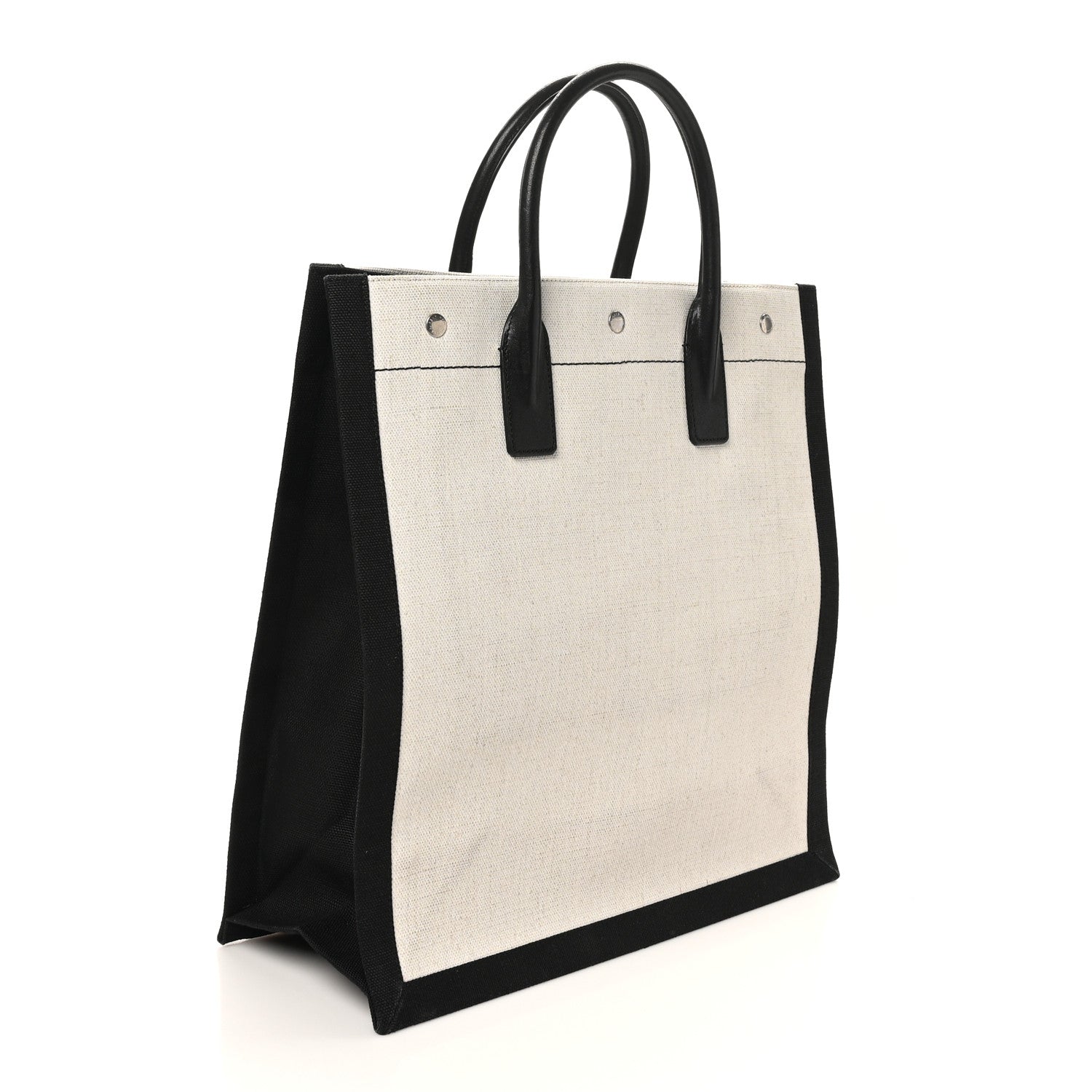 Saint Laurent Linen Calfskin Rive Gauche North South Tote White Black 3 of 9