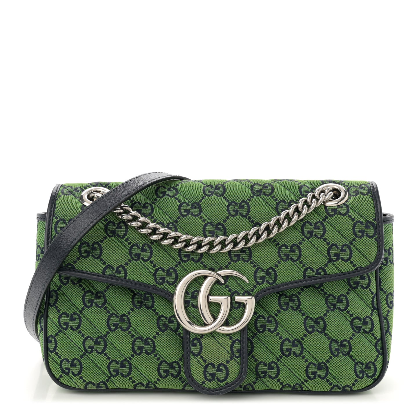 Monogram Multicolor Matelasse Diagonal Small GG Marmont Shoulder Bag Green Blue
