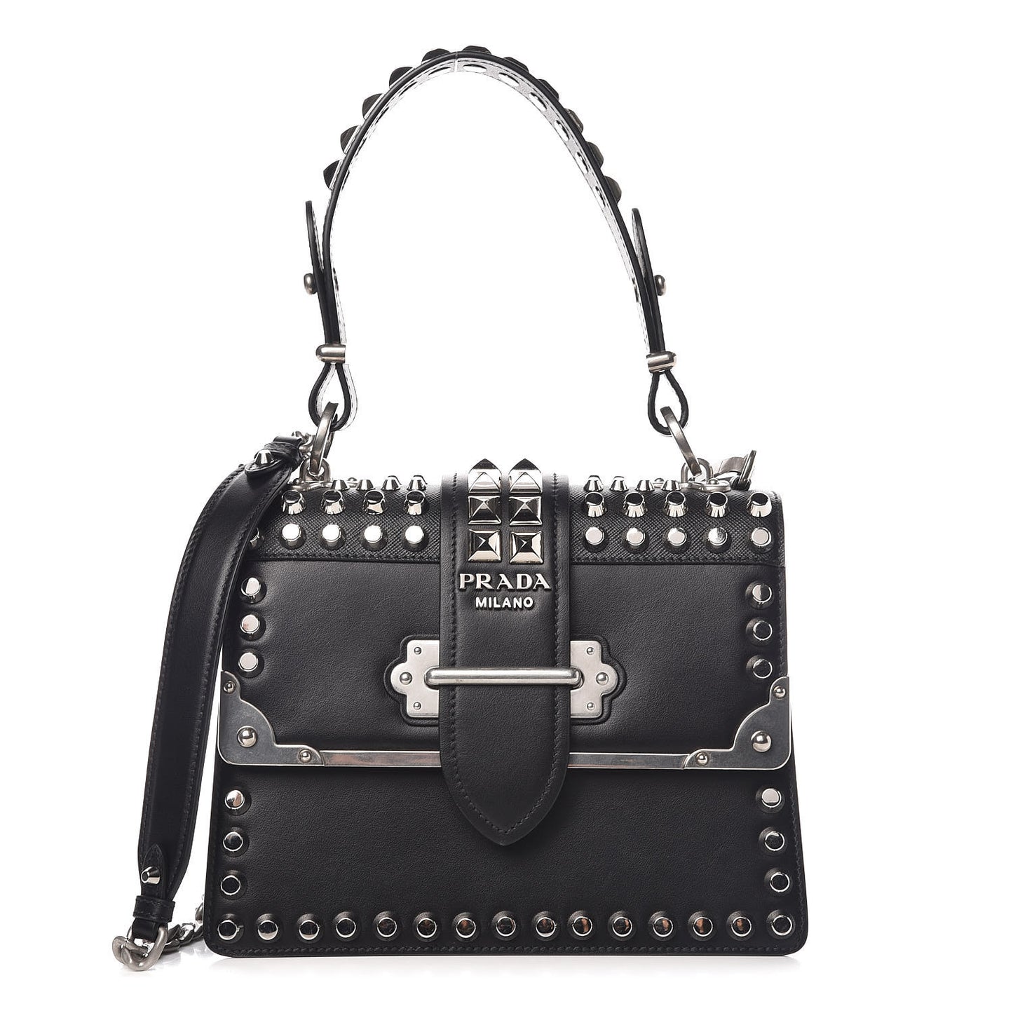 City Calfskin Saffiano Studded Cahier Bag Black