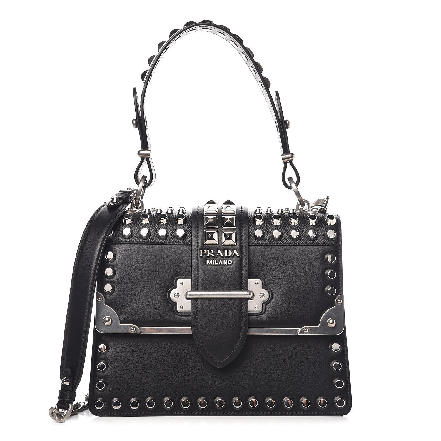 Prada City Calfskin Saffiano Studded Cahier Bag Black 1 of 9