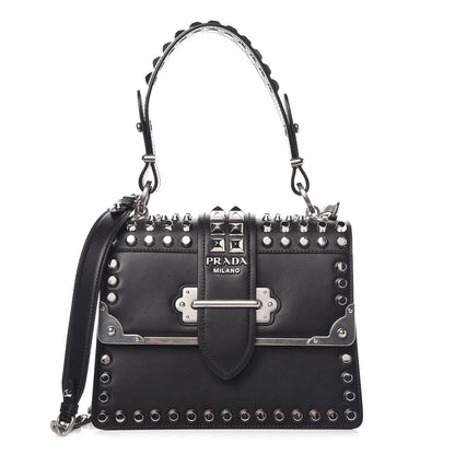 Prada City Calfskin Saffiano Studded Cahier Bag Black 1 of 9