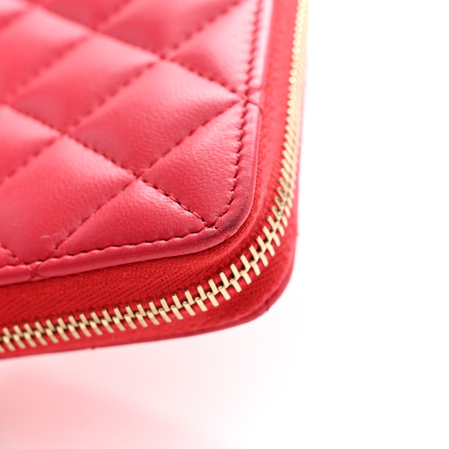 Lambskin Quilted Large Gusset Zip Around Wallet Dark Pink