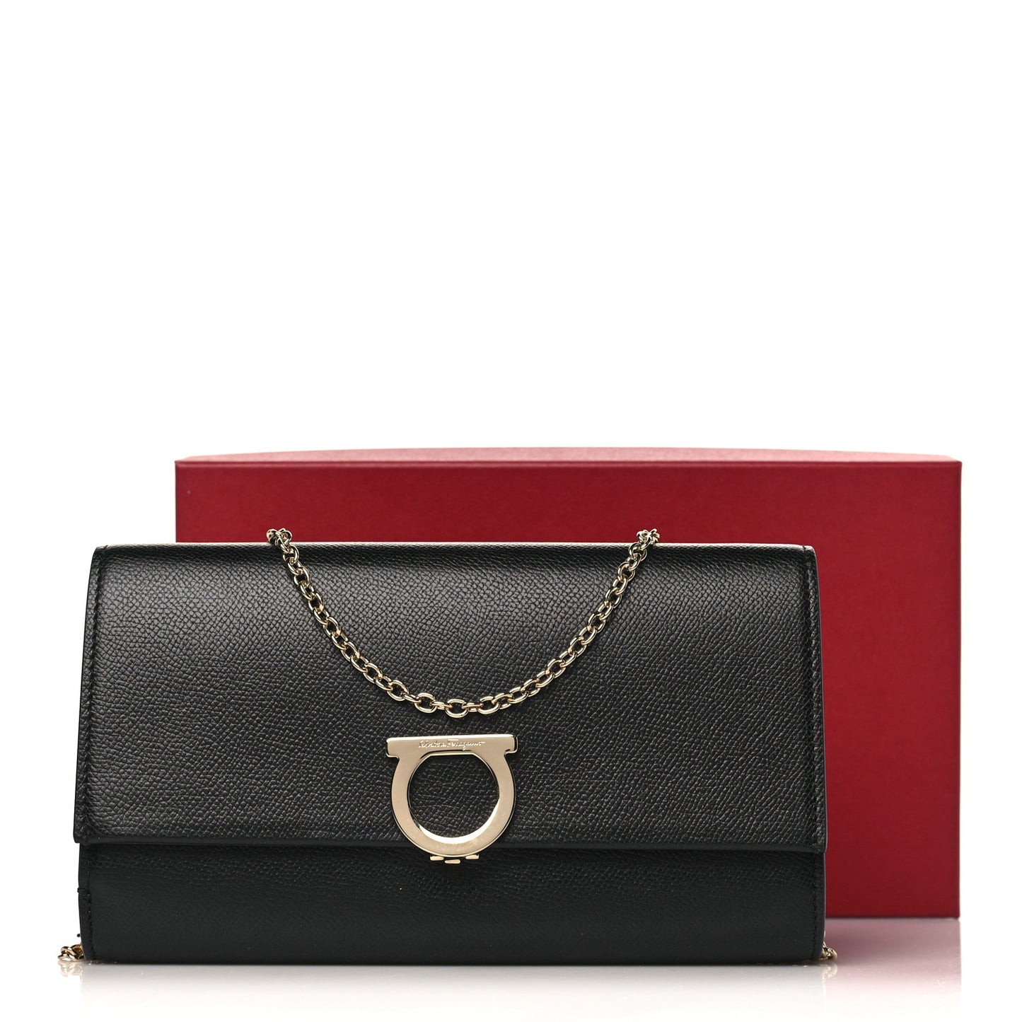 Calfskin Gancini Wallet On Chain Black