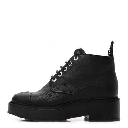 Chanel Goatskin Pearl Lace Up CC Short Boots 40 Black 1 of 10