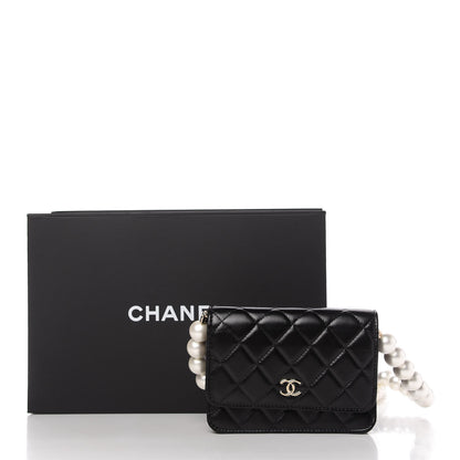 Chanel Calfskin Quilted Mini Maxi Pearls Wallet On Chain WOC Black 10 of 10