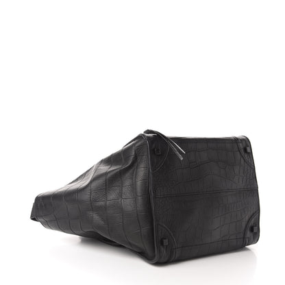 Celine Crocodile Embossed Calfskin Medium Phantom Luggage Black 4 of 12