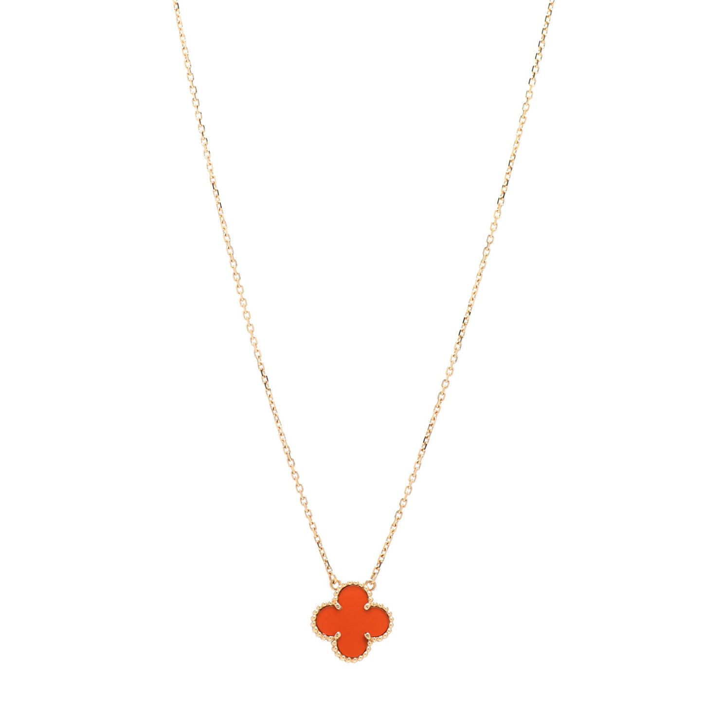 18K Yellow Gold Carnelian Vintage Alhambra Pendant Necklace