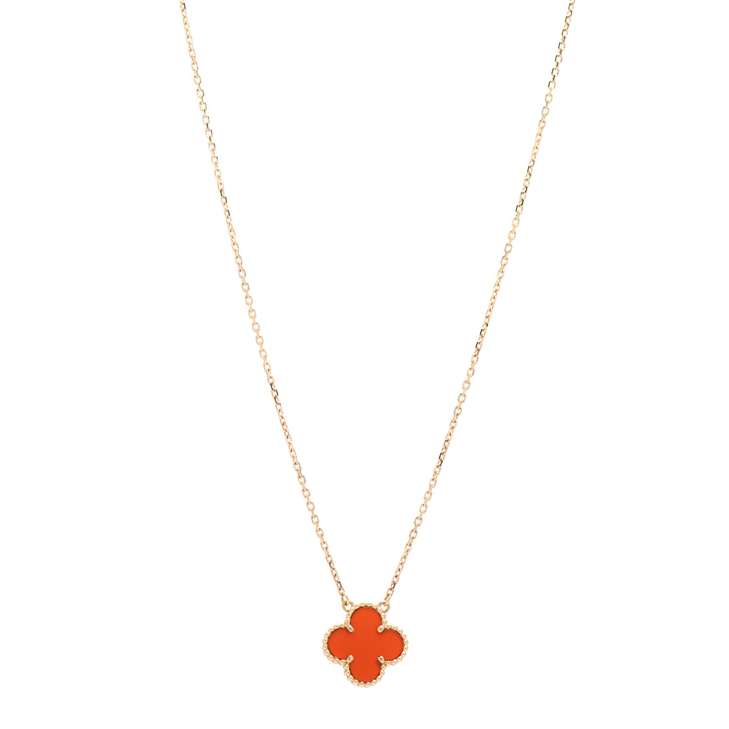 Van Cleef & Arpels 18K Yellow Gold Carnelian Vintage Alhambra Pendant Necklace 1 of 5