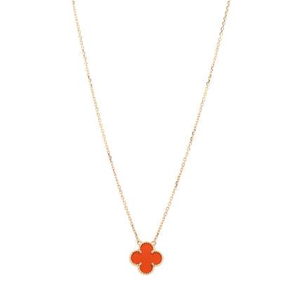 Van Cleef & Arpels 18K Yellow Gold Carnelian Vintage Alhambra Pendant Necklace 1 of 5