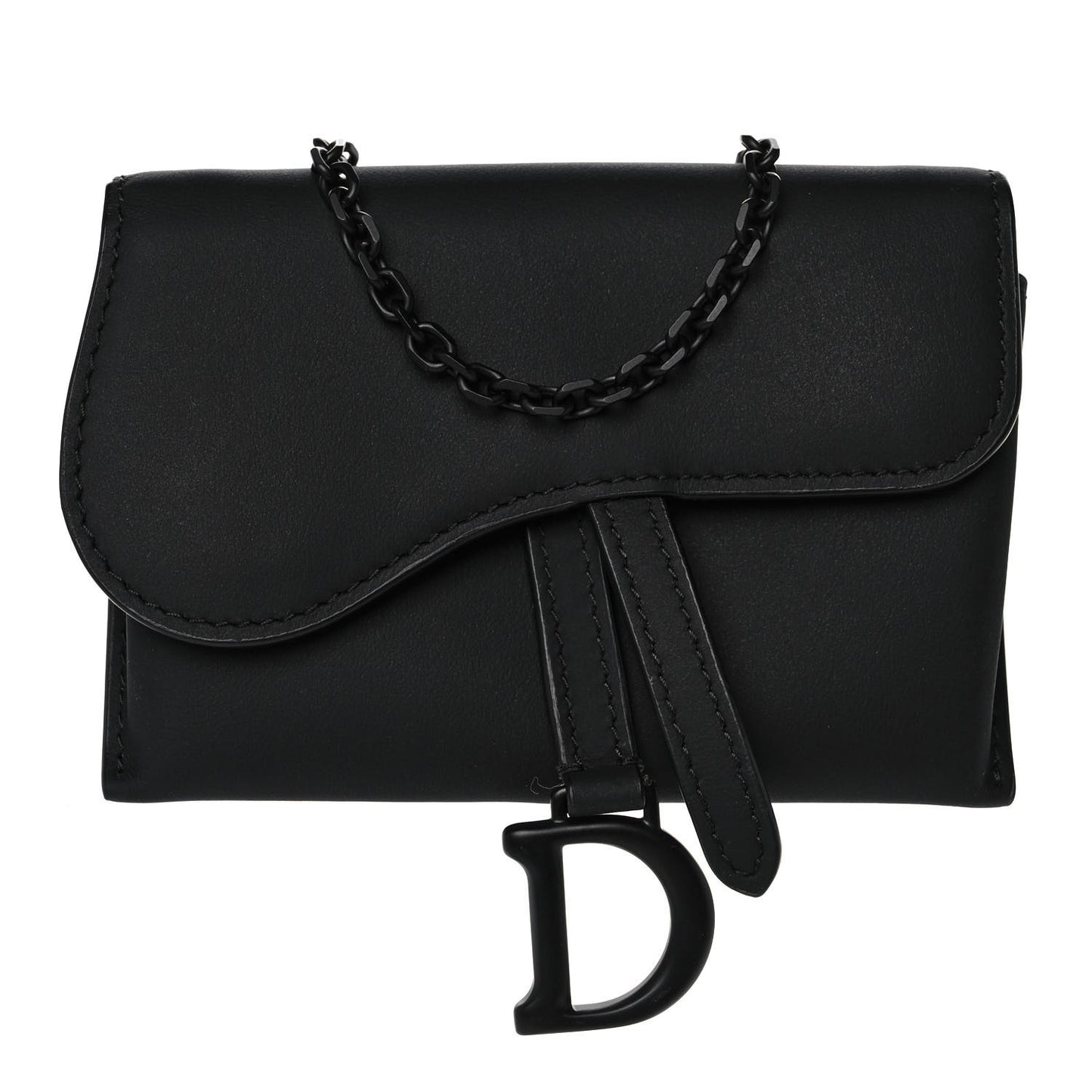 Ultra Matte Calfskin Nano Saddle Chain Pouch Black