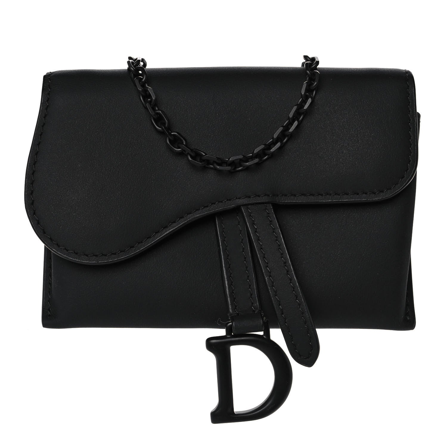 Christian Dior Ultra Matte Calfskin Nano Saddle Chain Pouch Black 1 of 12