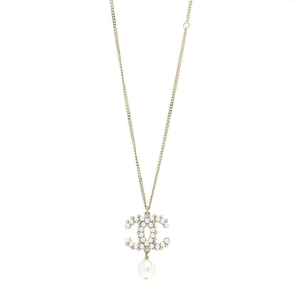 Chanel Crystal Pearl CC Drop Necklace Gold 1 of 6