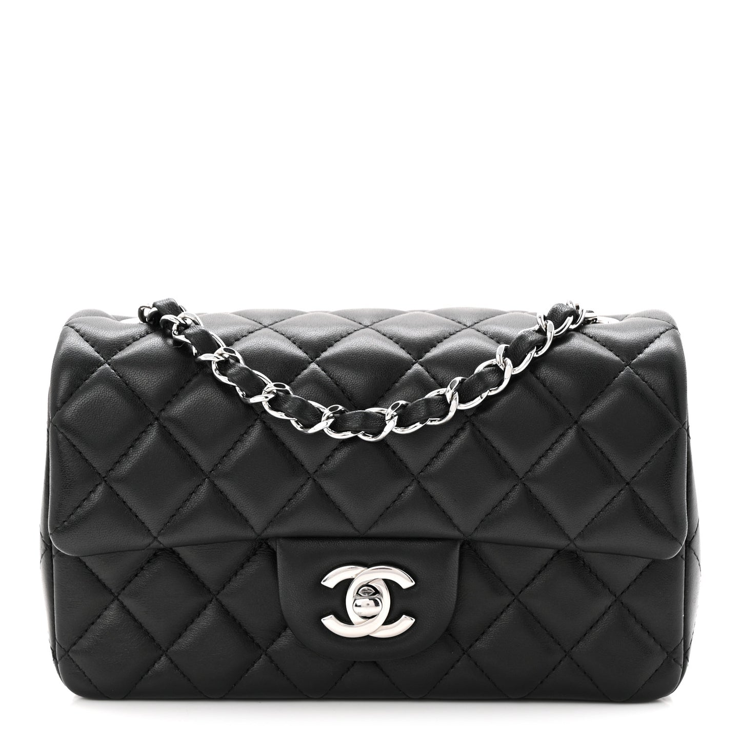 Lambskin Quilted Mini Rectangular Flap Black