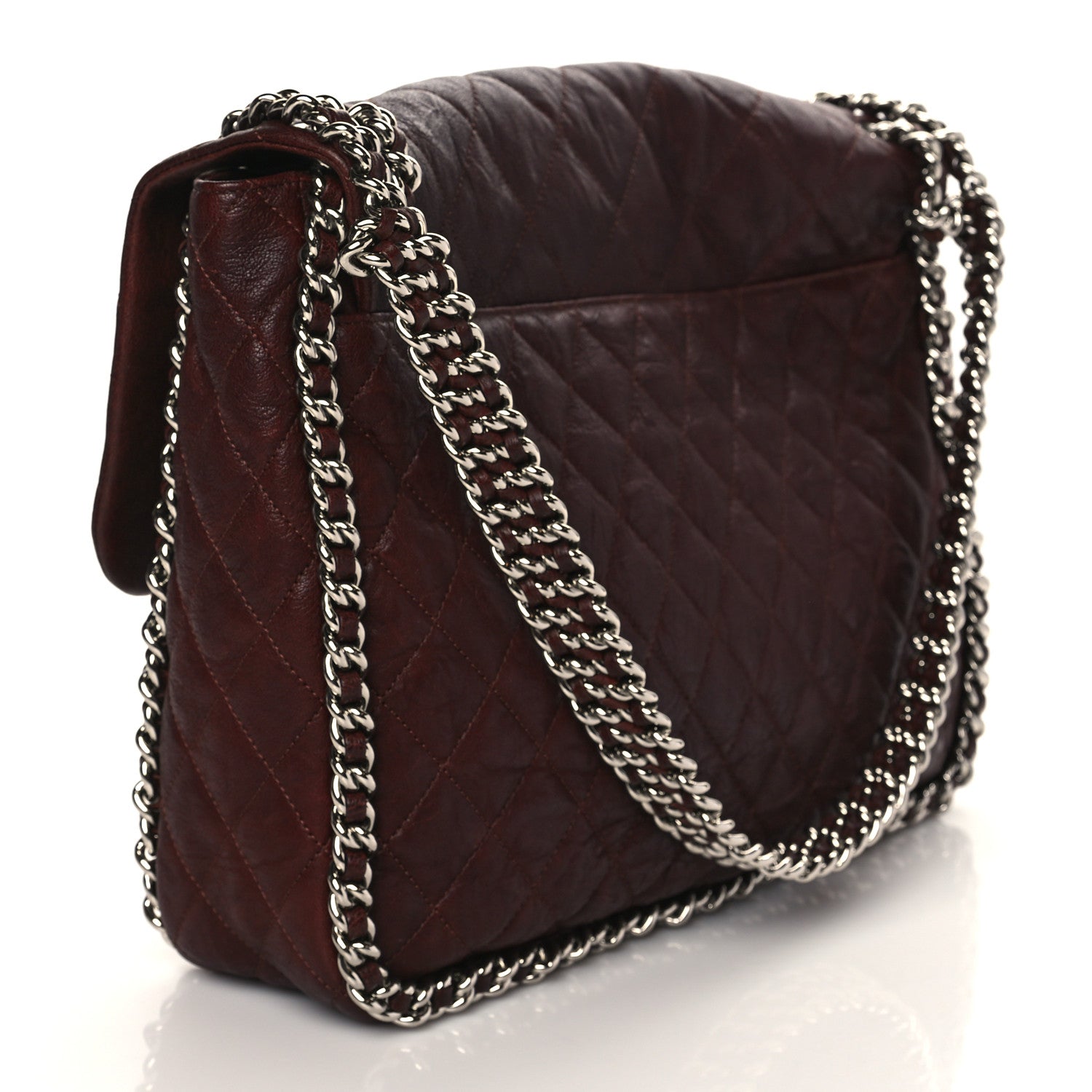 Chanel Washed Lambskin Quilted Chain Around Maxi Flap Dark Brown 2 of 10
