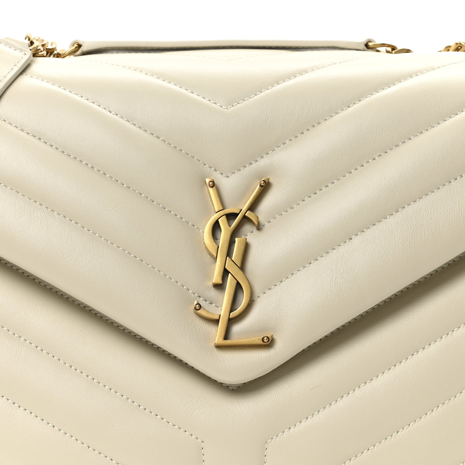 Saint Laurent Calfskin Y Quilted Monogram Medium Loulou Chain Satchel Crema Soft 8 of 11