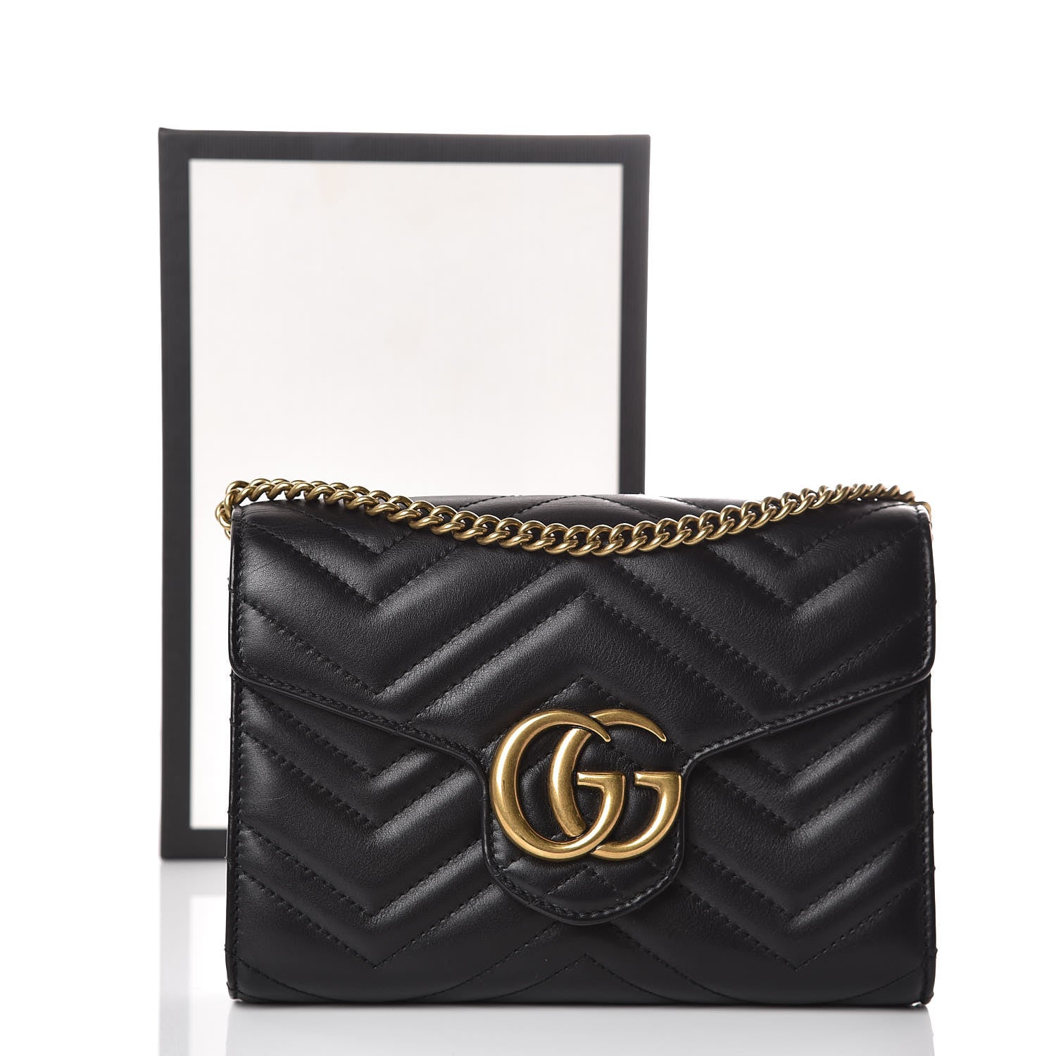 Gucci Calfskin Matelasse GG Marmont Chain Wallet Black 10 of 10