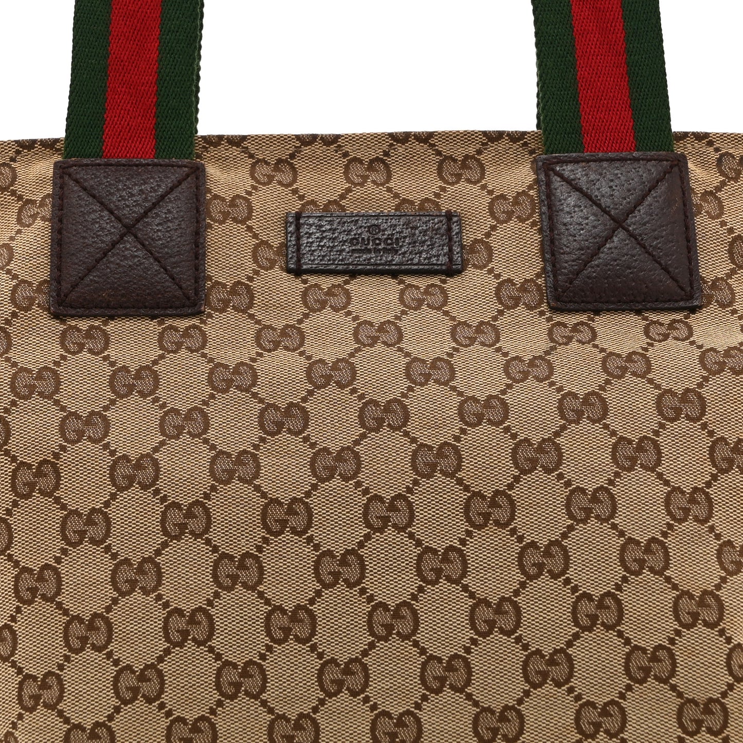 GG Monogram Medium Web Handle Bucket Tote Dark Brown