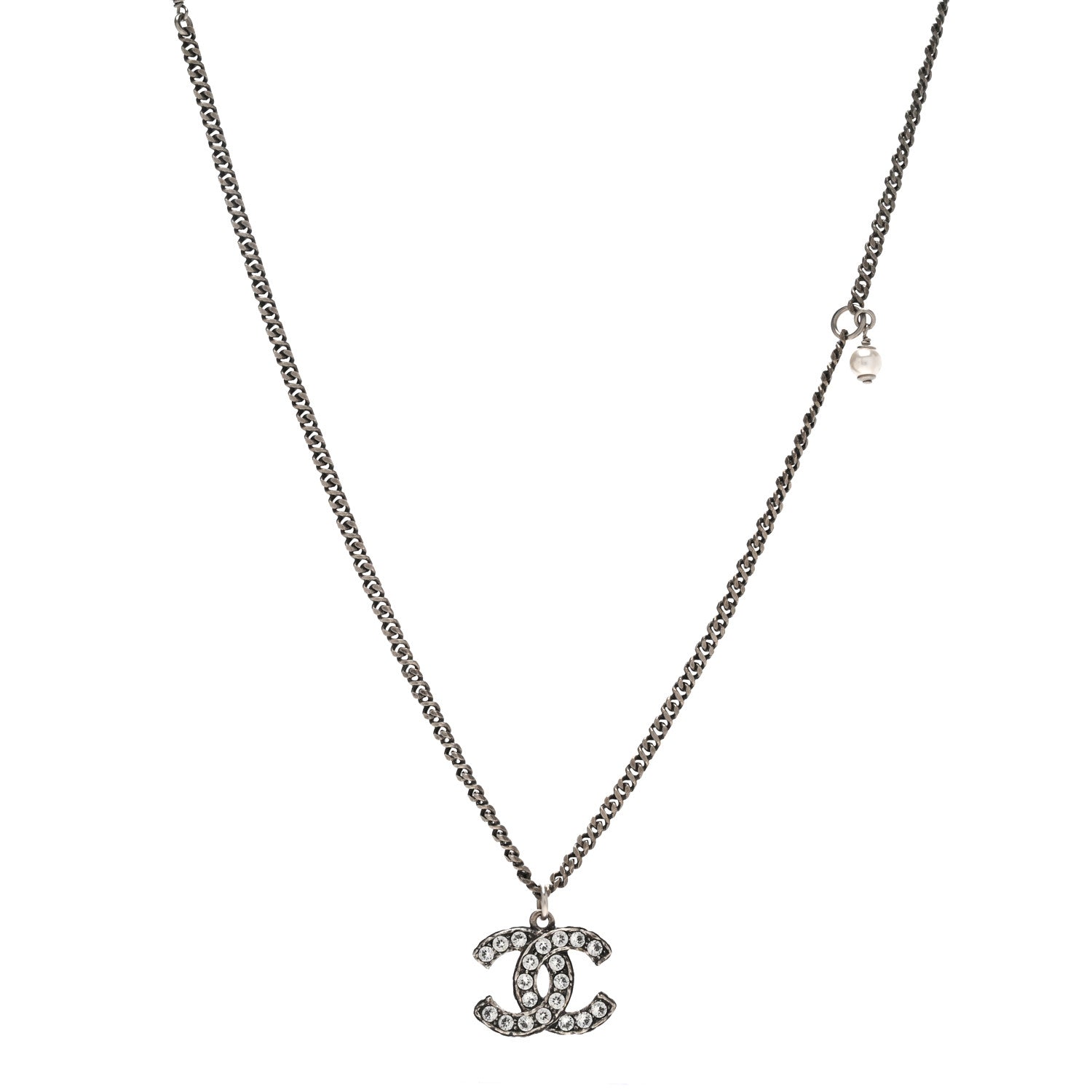 Chanel Crystal CC Pendant Necklace Silver 1 of 4