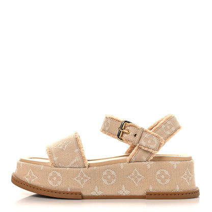Louis Vuitton Denim Maya Flatform Sandals 37.5 Beige 1 of 10