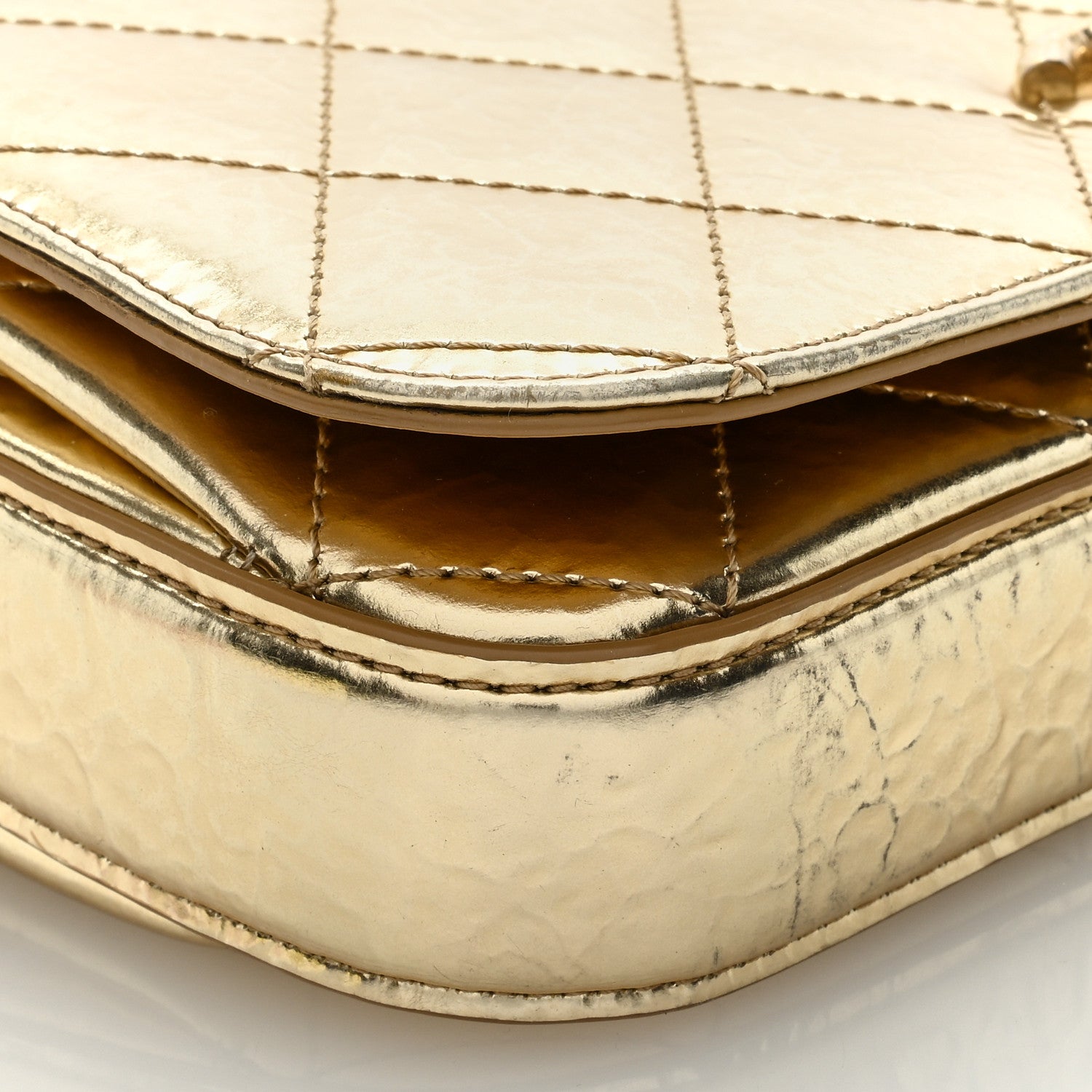 Chanel Hammered Metallic Calfskin Quilted Flap Gold 9 of 14