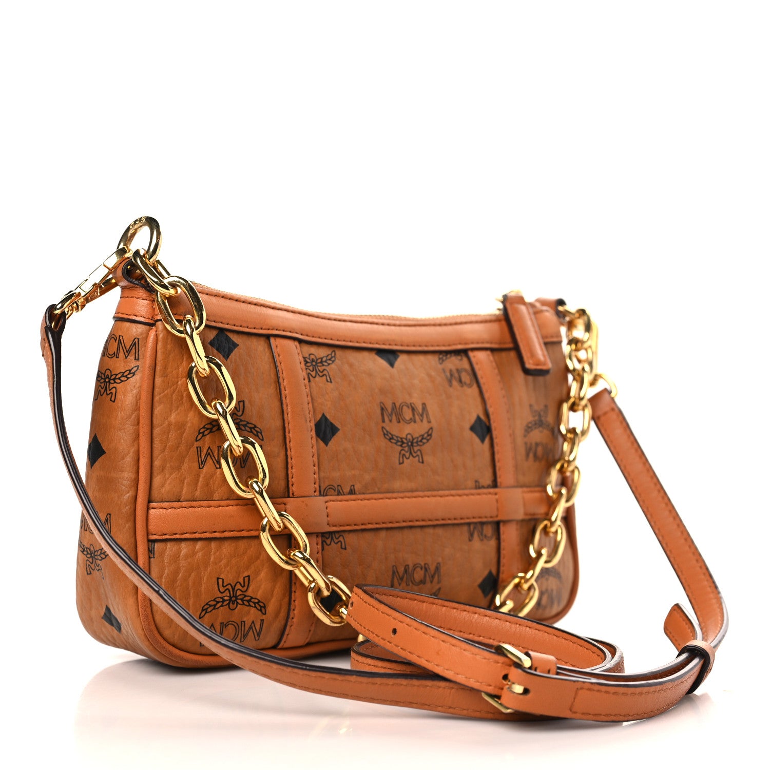 MCM Visetos Nappa Mini Delmy Chain Shoulder Bag Cognac 3 of 9