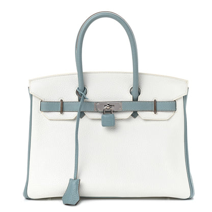 Hermes Togo Bi-Color Horseshoe Birkin 30 White Ciel 1 of 13
