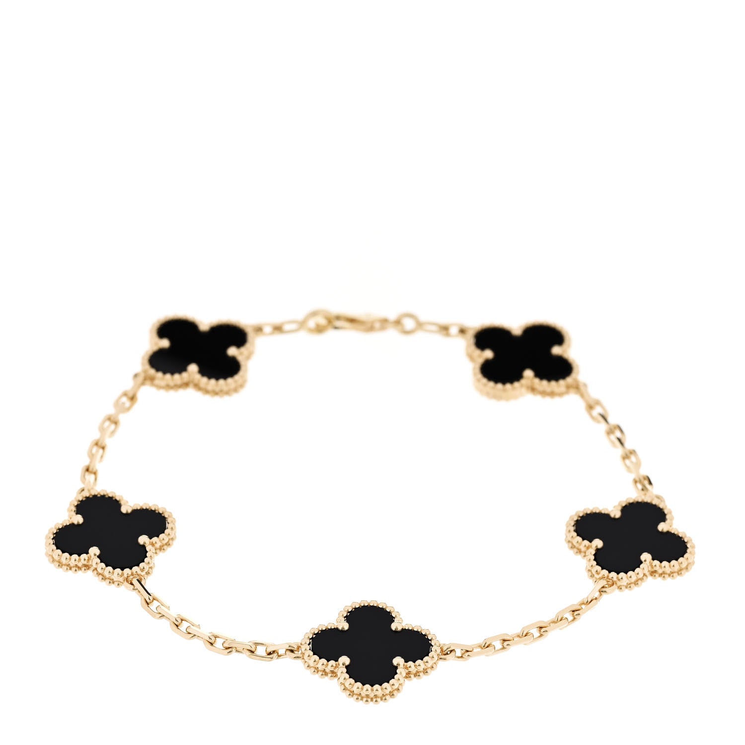 Van Cleef & Arpels 18K Yellow Gold Black Onyx 5 Motifs Vintage Alhambra Bracelet 1 of 6