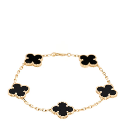 Van Cleef & Arpels 18K Yellow Gold Black Onyx 5 Motifs Vintage Alhambra Bracelet 1 of 6